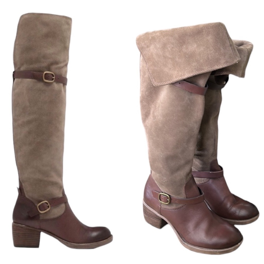 Lucky Brand Roller Leather Suede Over The Knee Fold Over Heeled Boots - 7.5